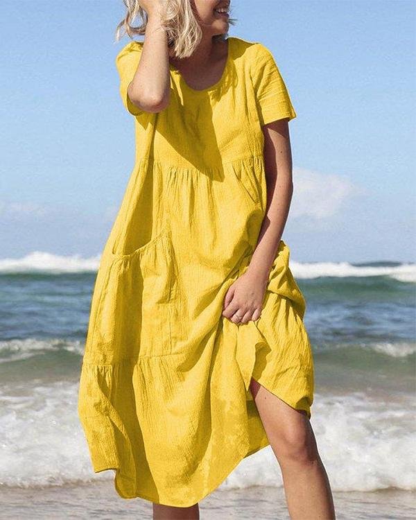 Solid Color Short Sleeves Summer Casual Dresses