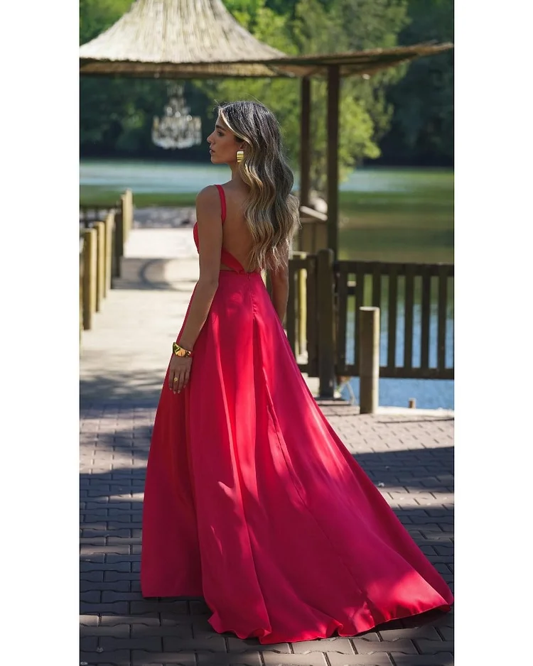 2024ss red sexy backless skirt dress
