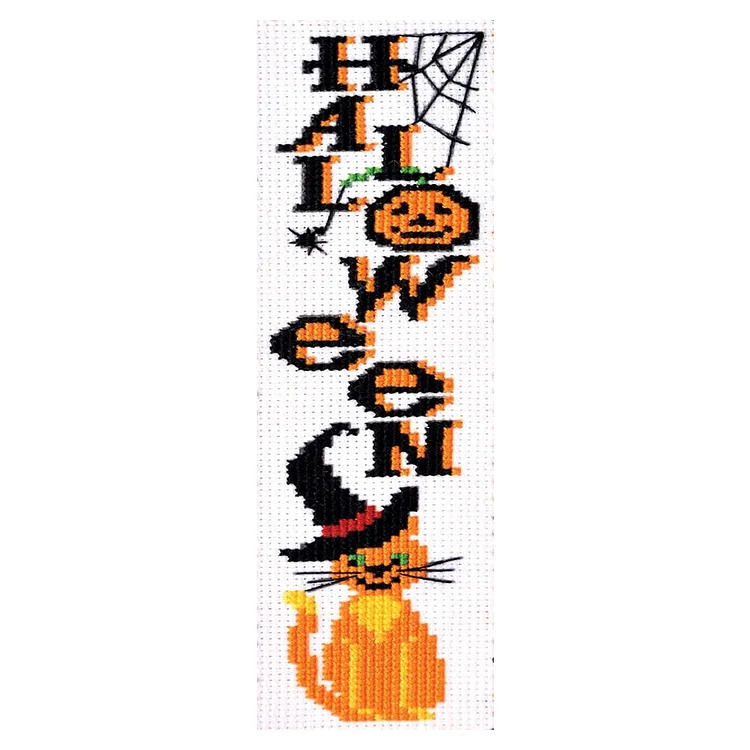 11CT Stamped Double-Sided Halloween Cat Embroidery Bookmarks 18x6cm for Beginner gbfke