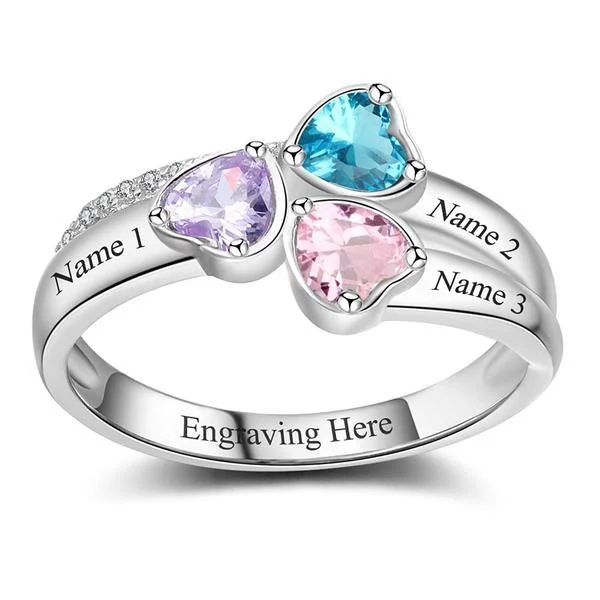 Personalized Mothers Rings with 3 Stones Engraved 3 Names Birthstone Ring For Mothers Day