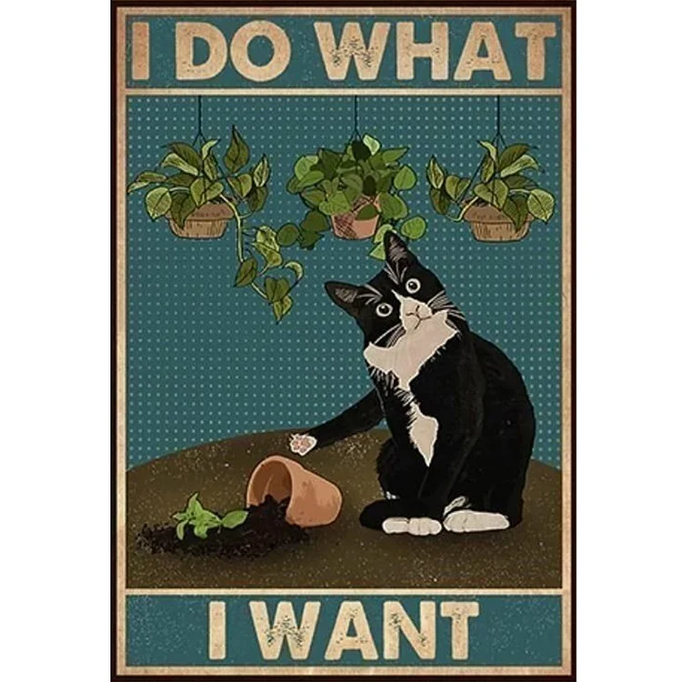 Retro Poster - Potted Cat 11CT Stamped Cross Stitch 40*60CM