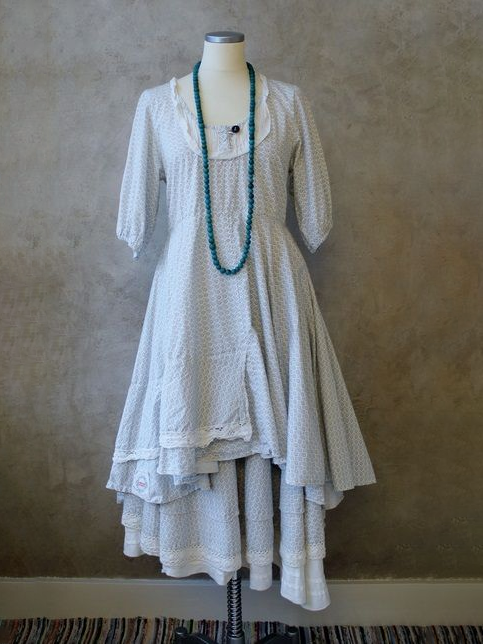 Cotton Linen Printed Irregular Hem Dress