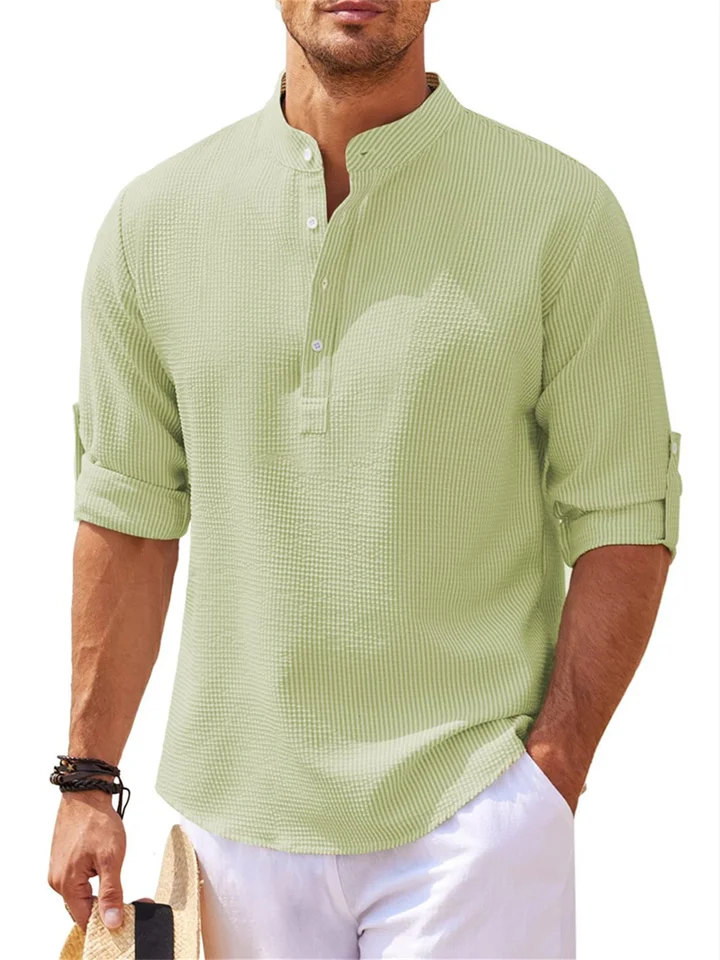 Men's Shirts Long-sleeved Stand-up Collar Open Button Pineapple Plaid Shirt Men's Casual Shirt Tops