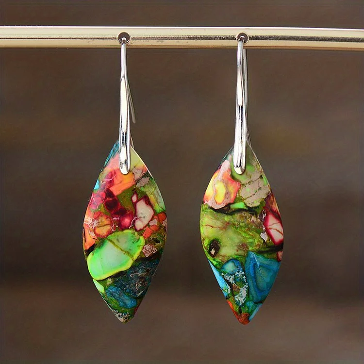 Bohemian Natural Imperial Stone Leaf Dangle Earrings For Women Jewelry Gift VangoghDress