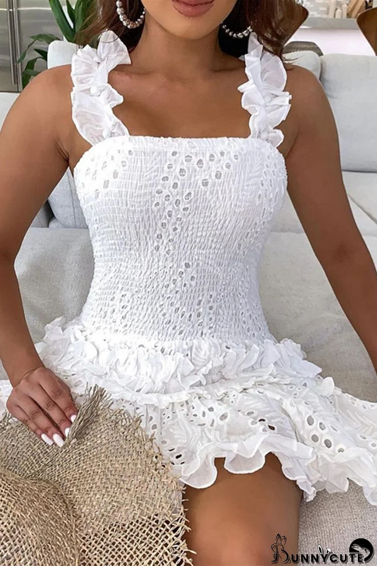 White Sexy Casual Solid Patchwork Backless Spaghetti Strap Sleeveless Dress