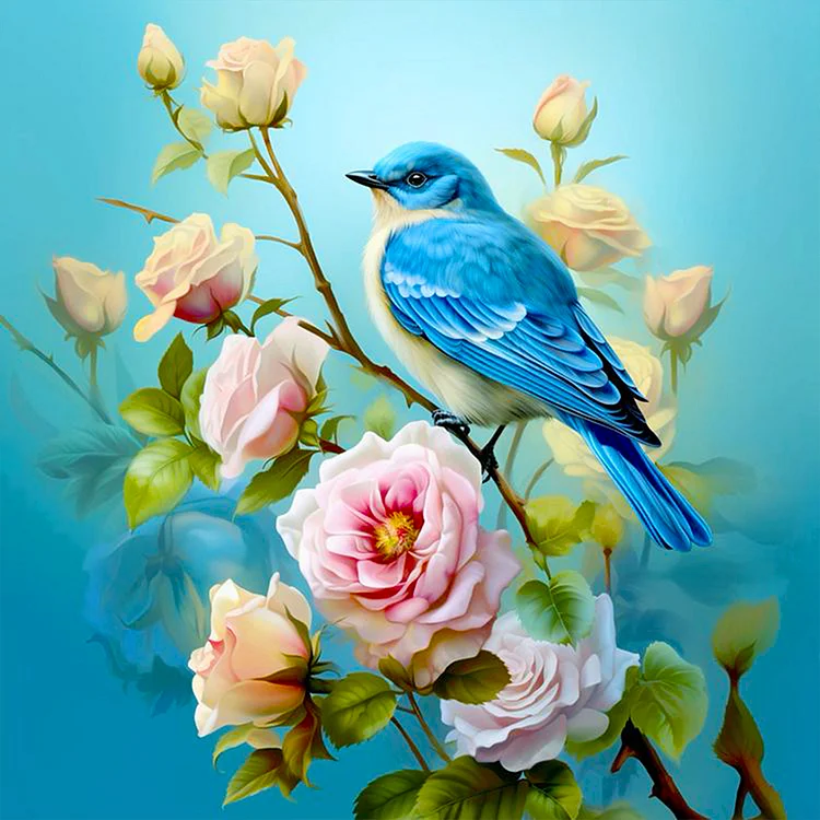 Flowers and Bird - Full Round - Diamond Painting(40*40cm)