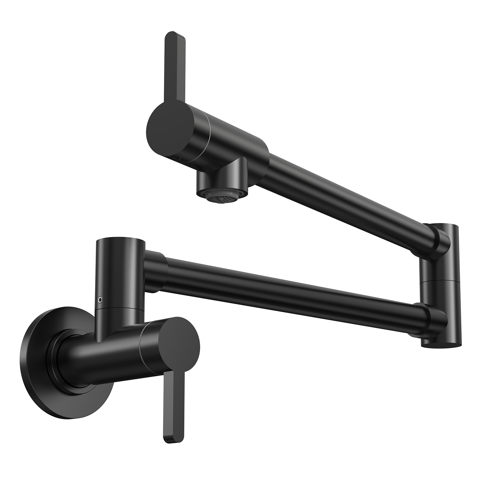 GRANDJOY Matte Black Wall Mount Pot Filler Faucet, 7.5-Inch Max Reach Dual Handle Kitchen Faucet, Solid Brass High Flow Cold Water Faucet for Stove, Foldable Design