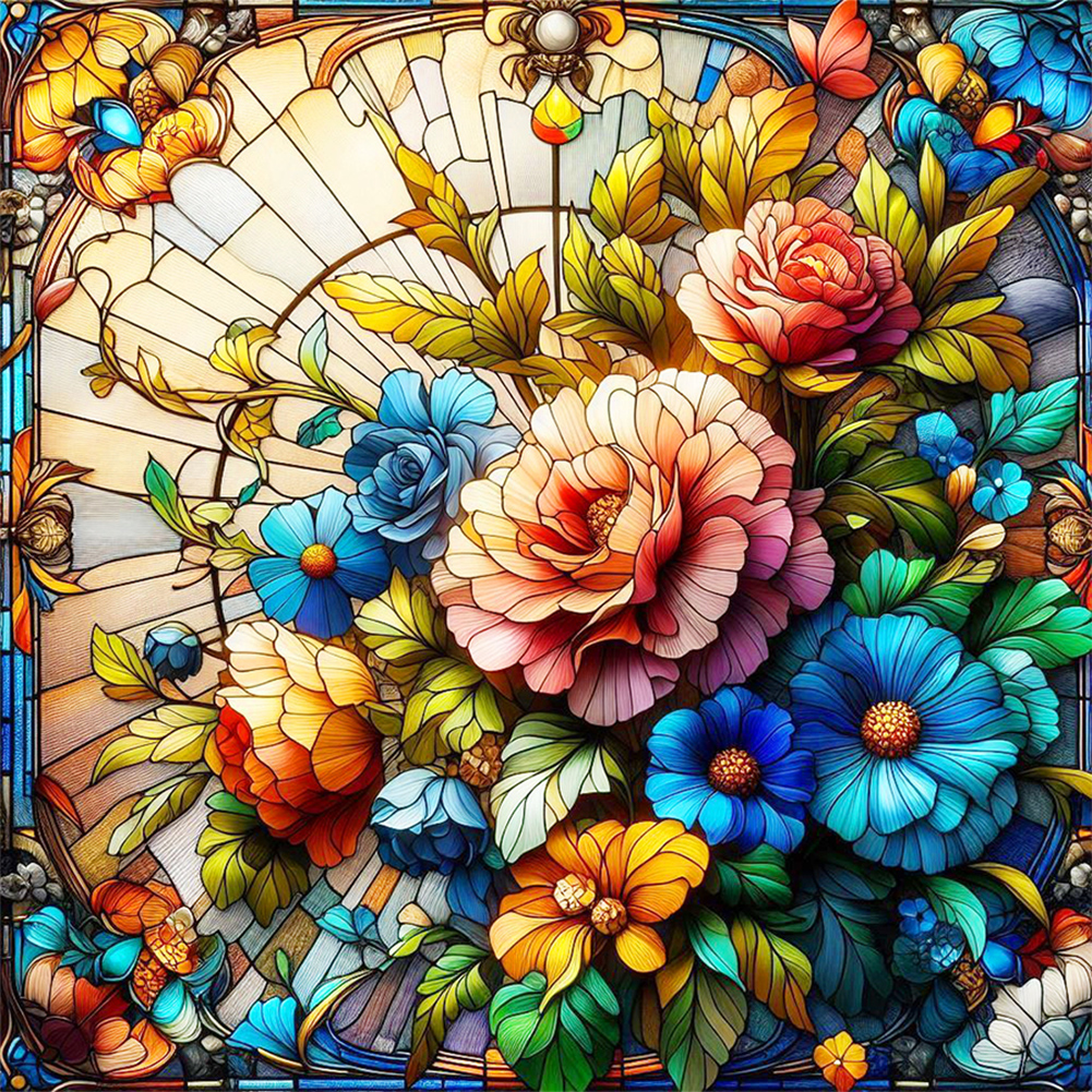 Glass Painting Bouquet 30 30CM Canvas Full Round Drill Diamond