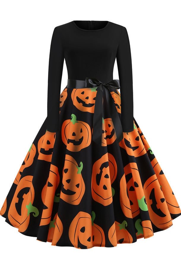 Halloween Printed Belt Vintage Dress - BlackFridayBuys