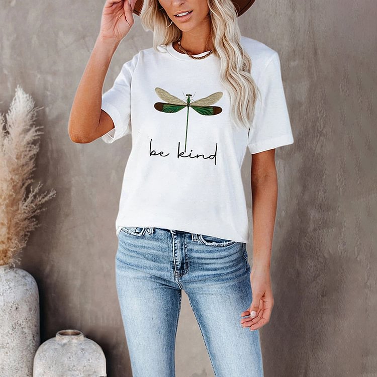 Simple Dragonfly Print Short Sleeve T-Shirt