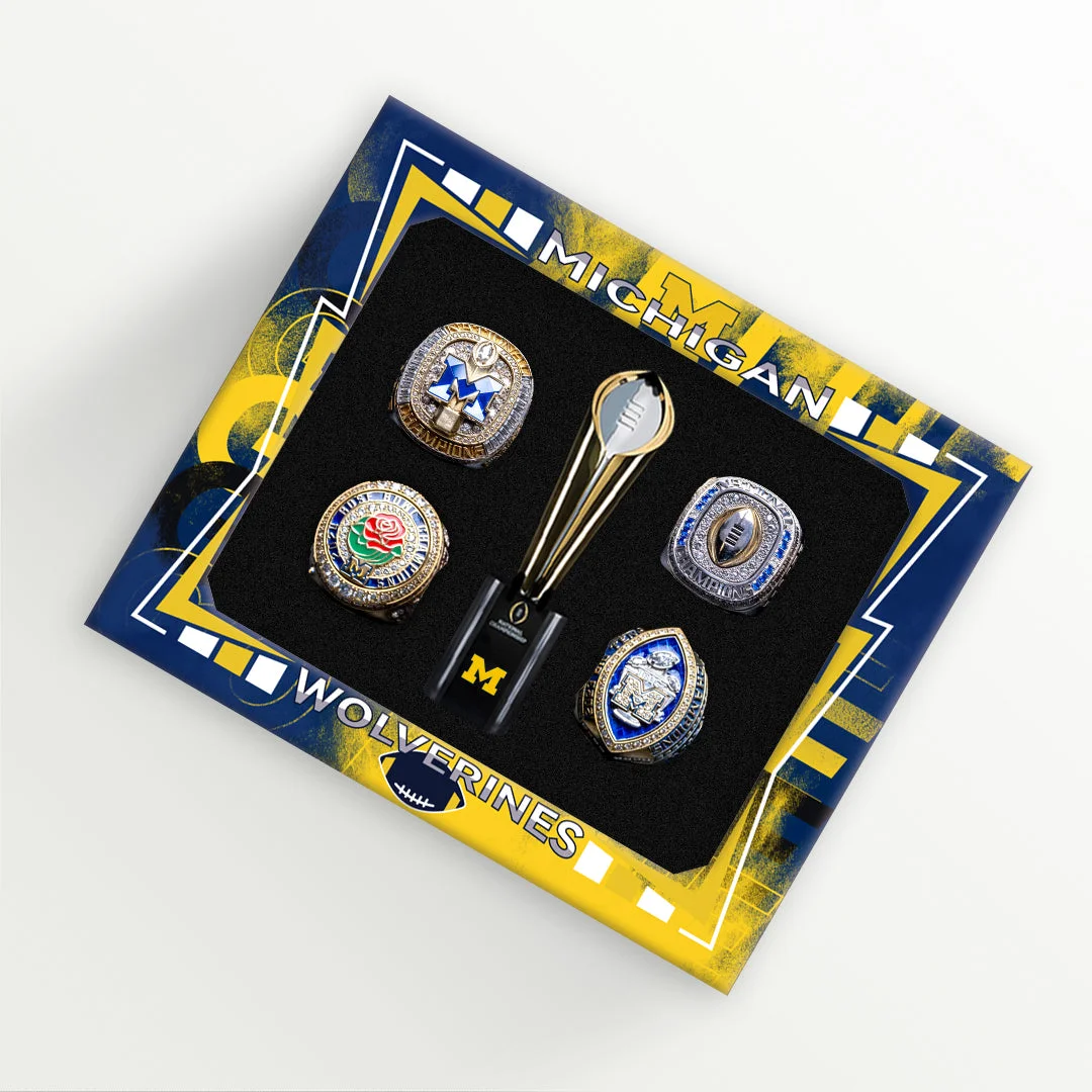 【1+4】2023 Michigan Wolverines National Championship 4Rings And 1Trophy Box-Official Version