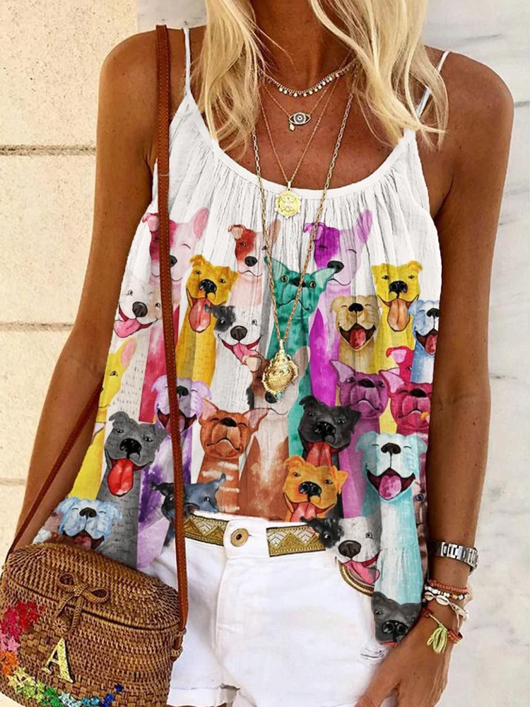 Lovely Colorful Dogs Pleated A Line Cami Top