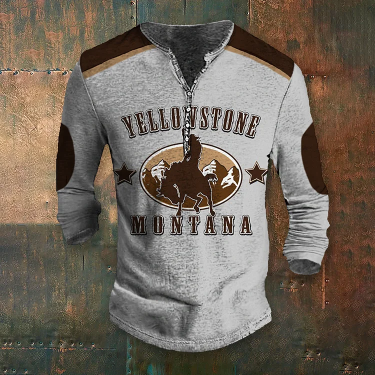 Men'S Western Yellowstorn Cow Boy Henry T-Shirt