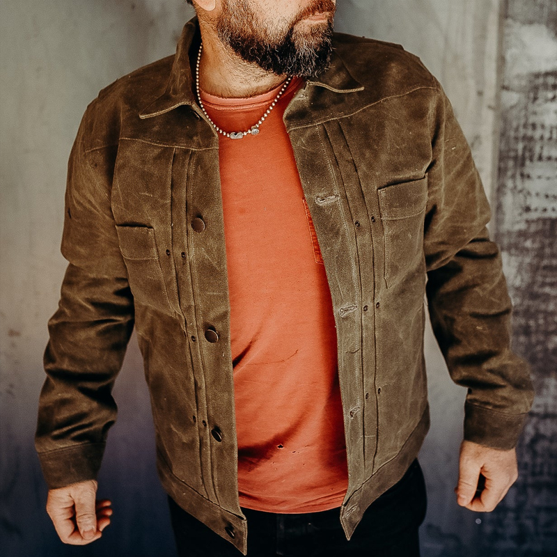 Retro Distressed Heavy Waxed Canvas Rider Jacket