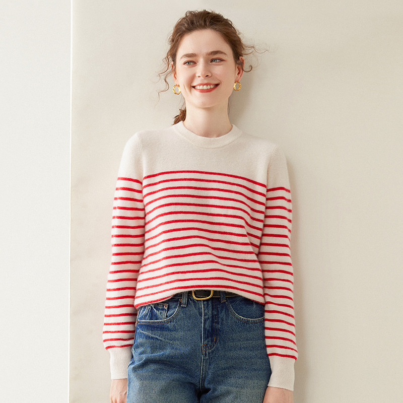 Horizontal Striped Women's Cashmere Sweater REAL SILK LIFE