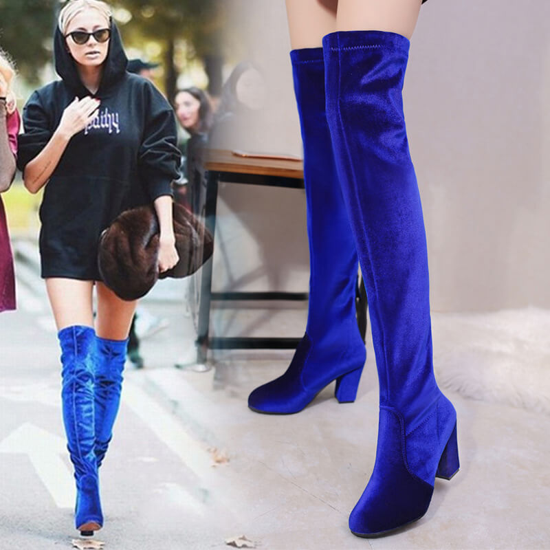 VCSHOES Over Knee Block High Heel Suede Boot