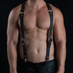 pornhint Pornhint Black leather Suspenders with Silver Details