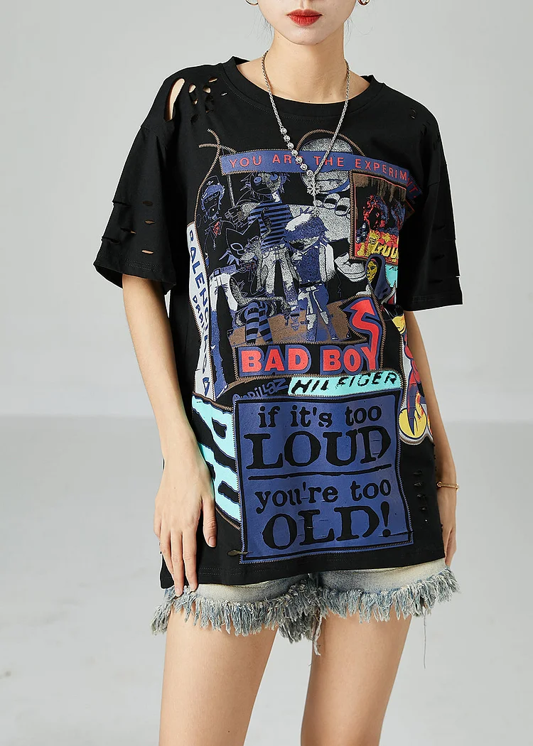 5.6Stylish Black Oversized Hollow Out Print Cotton Tank Tops Summer