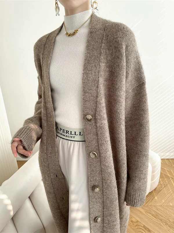 Urban Loose Solid Color Thick Thread Knitting Cardigan Coats