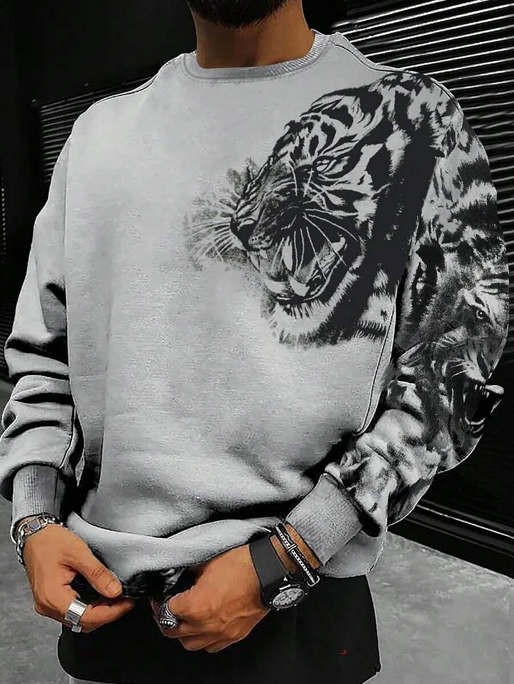 Men's Fierce Tiger Art Print Casual Sweatshirt