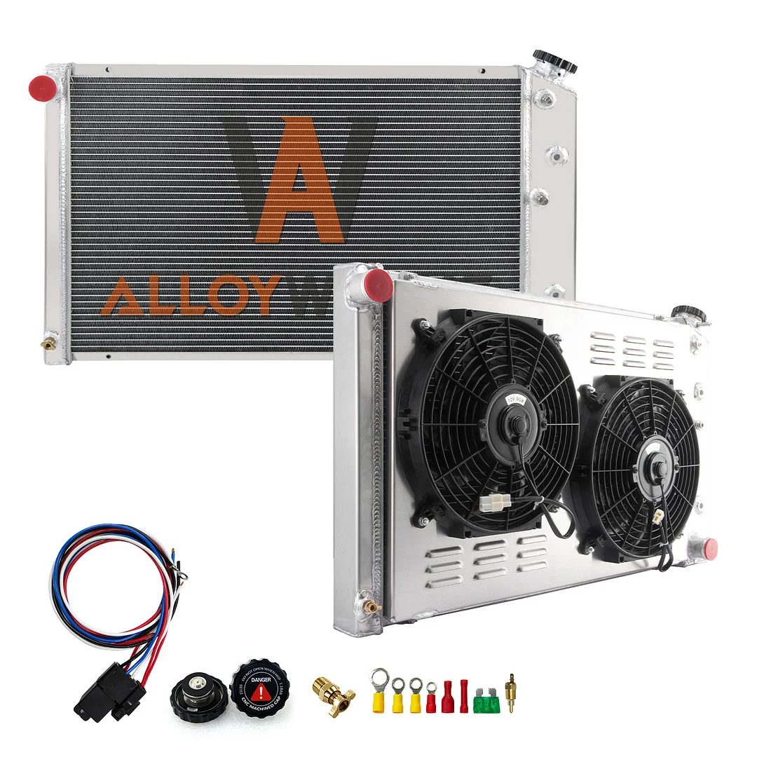 Alloyworks 4 Row Radiator with Shroud Fan For Chevy 70-81 Camaro/78-87 Monte Carlo/75-79 Nova 18-1/4" H x 31-5/8" W