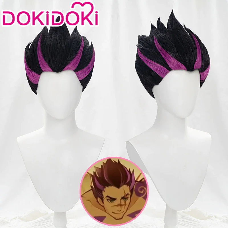 DokiDoki Game Genshin Impact Cosplay Yakshas Bosacius Fushe Wig Black Purple Hair Genshin Impact Marshal Vritras Cosplay Wig Men