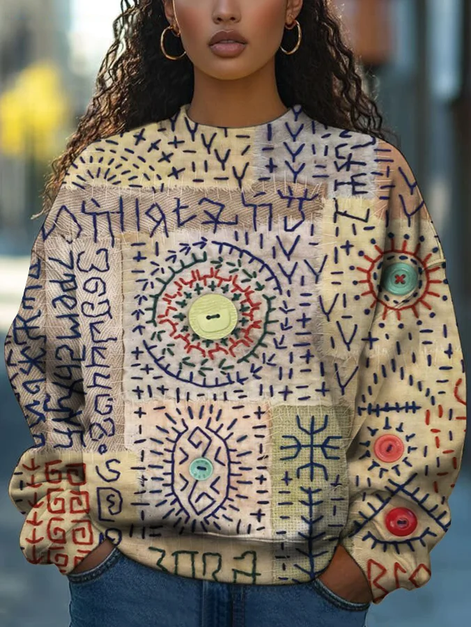 Women's Retro Tribal Totem Patterns Print Casual Sweatshirt