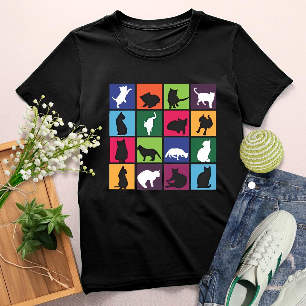 Colorful Cats Round Neck T-shirt-0025149-Guru-buzz