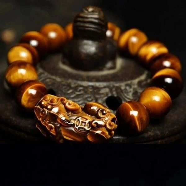 Natural Tiger Eye Beads Pixiu Bracelet For Women