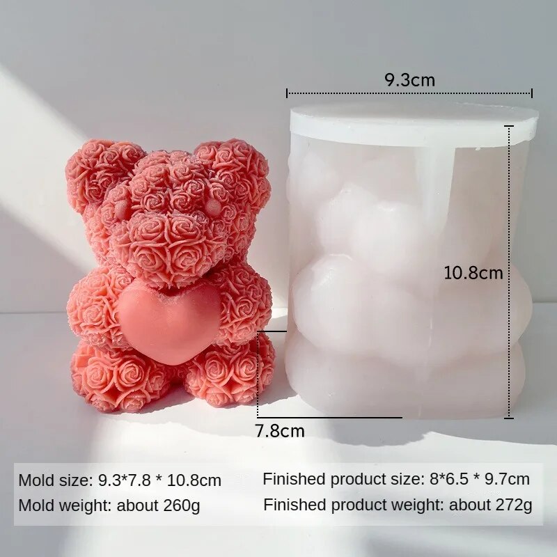 Rose Love Bear Candle Silicone Mold 3D Love Bear Handmade Plaster Aromatherapy Soap Molds Valentine's Day Gifts Wedding Decor