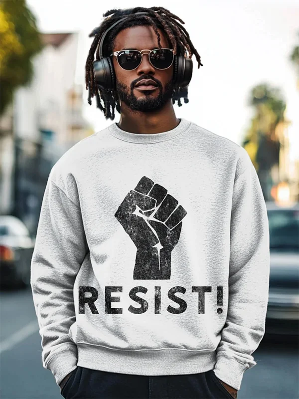 Men's Black Power Fist Resist Print Casual Sweatshirt
