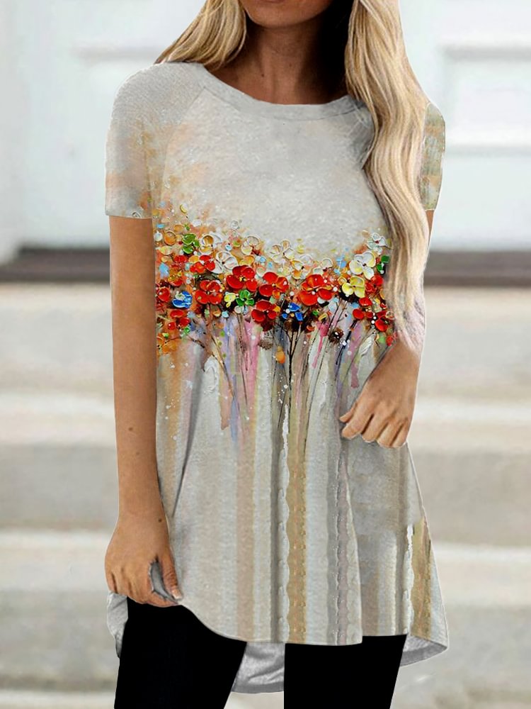 VChics Flower Oil Painting Art Short Sleeve T Shirt