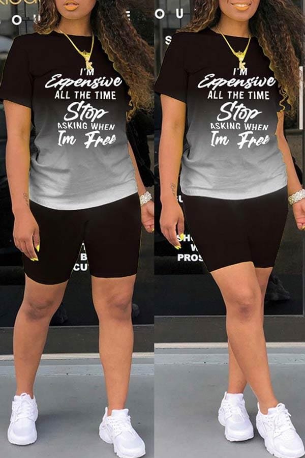 Fashion Gradual Change Letter Print Shorts Set - Shop Trendy Women's Clothing | LoverChic