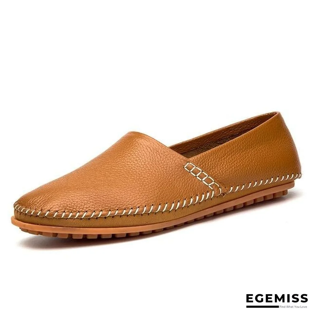 Men Non-slip Fashion Slip On Genuine Leather Flats Moccasins Loafers Shoes | EGEMISS
