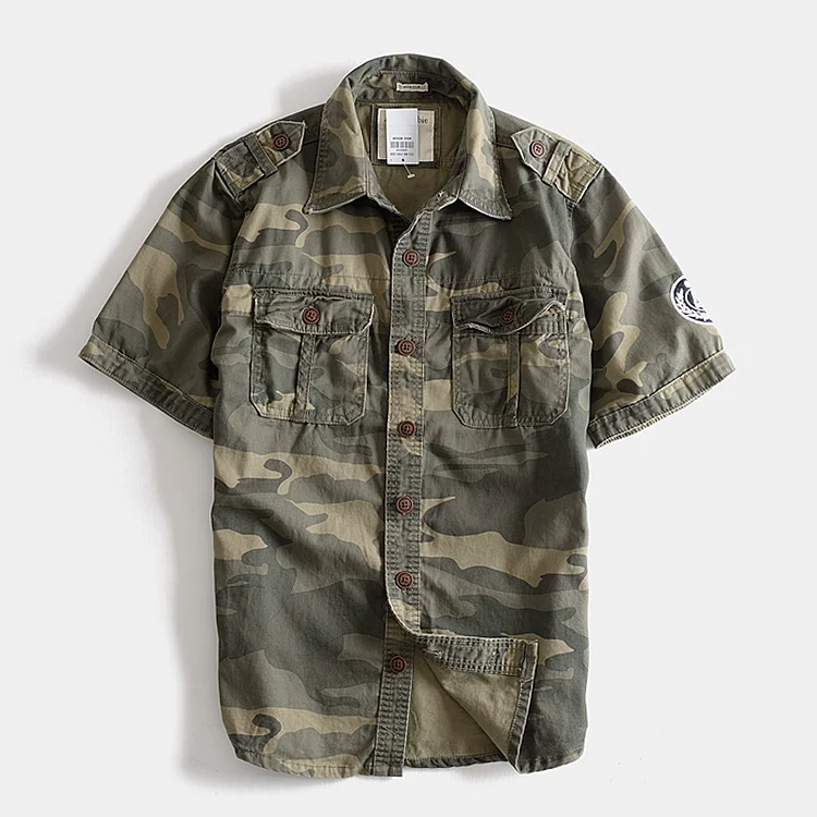 TIMSMEN Outdoor Camouflage Short-sleeved Multi-pocket Cotton Shirt