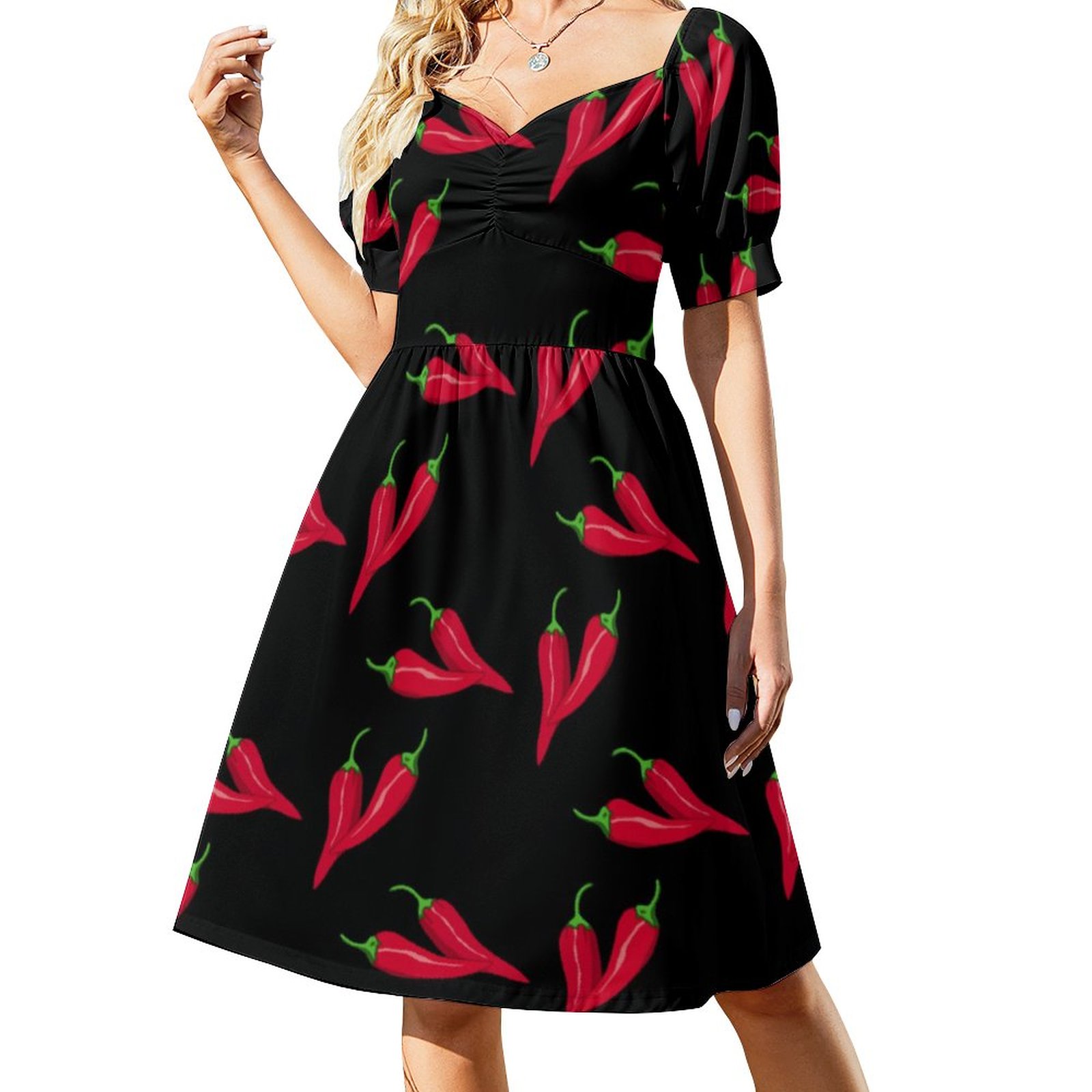 red chilli dress Hot red chili pepper pattern with white background" A-Line Dress for Sale by Natbasil