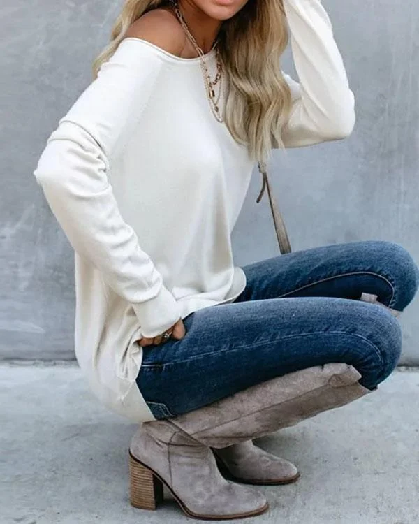 Black Cotton-Blend Long Sleeve Shirts & Tops