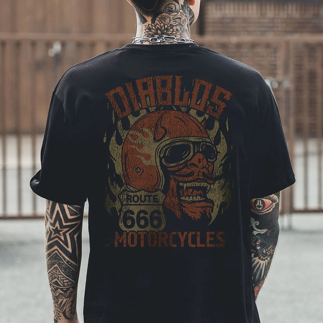 MOTORCYCLES Helmeted Skull Black T-shirt