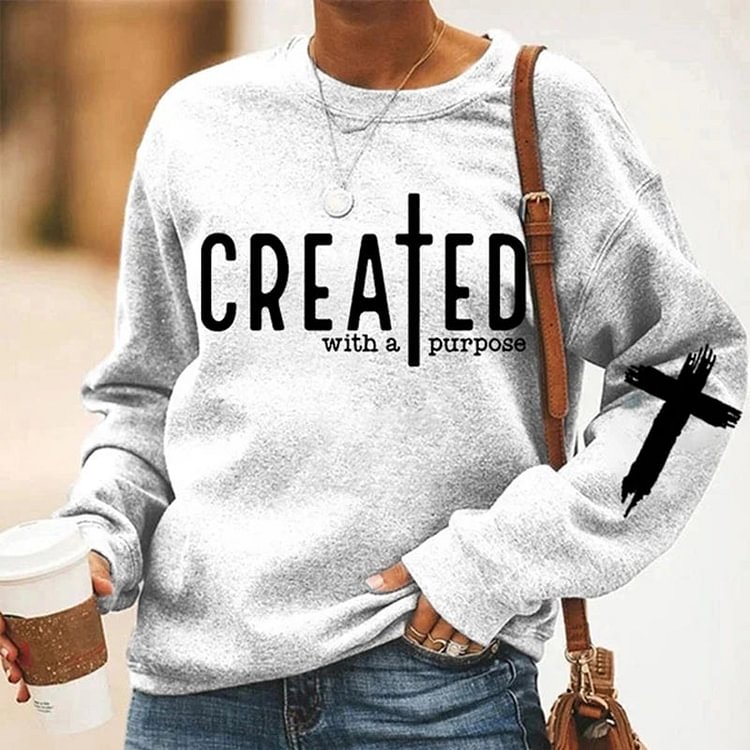 VChics Created With A Purpose Christian Faith Casual Sweatshirt