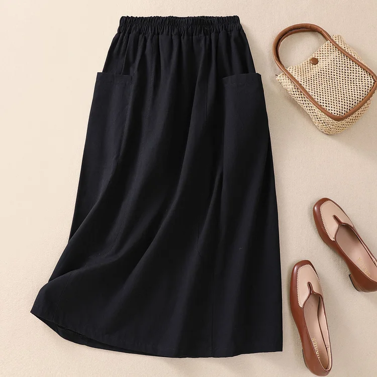 Comstylish Vintage Solid Color A-Hem Skirt