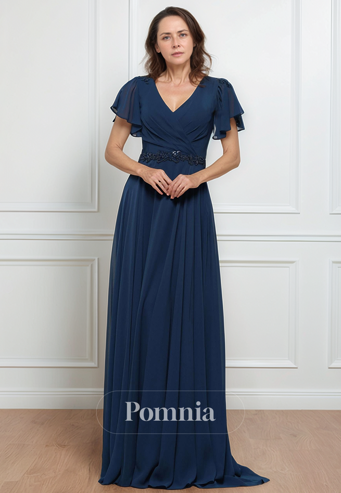 empire waist mother of bride dress Dark Purple Mother of the Bride Dresses,Empire Waist Mother Dress,Mother Dress with Sleeves,MD00010, US6 / Dark Navy