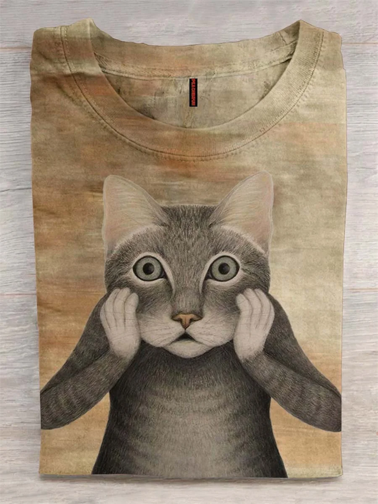 PeachBruh Cute Cat Art Print T-shirt