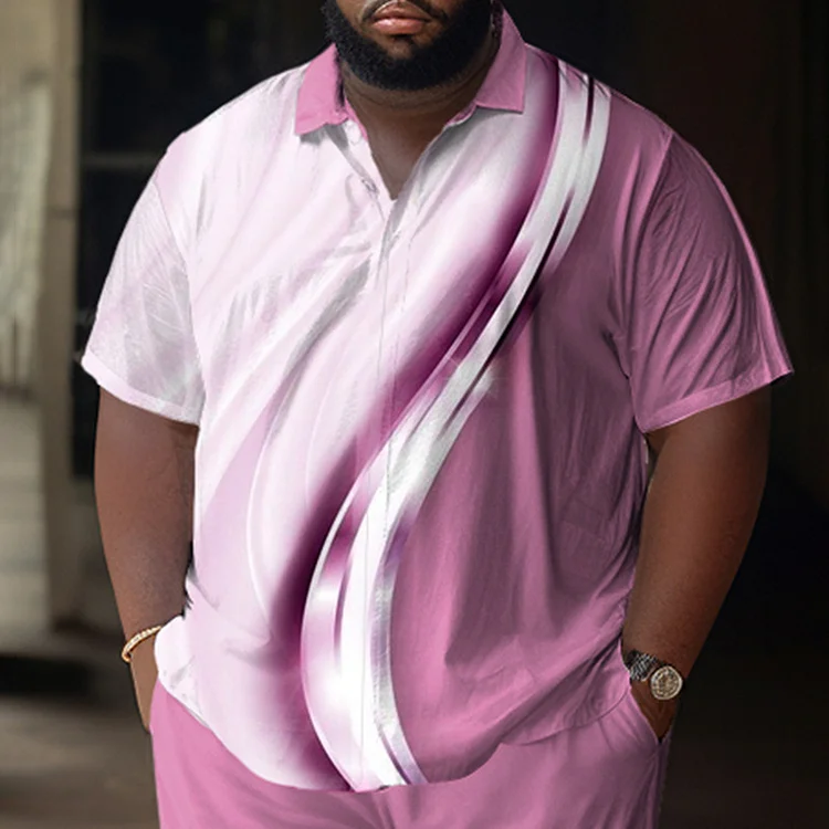 Broswear Plus Size Men's Ombre Print Pink Walking Short Sleeve Shirt
