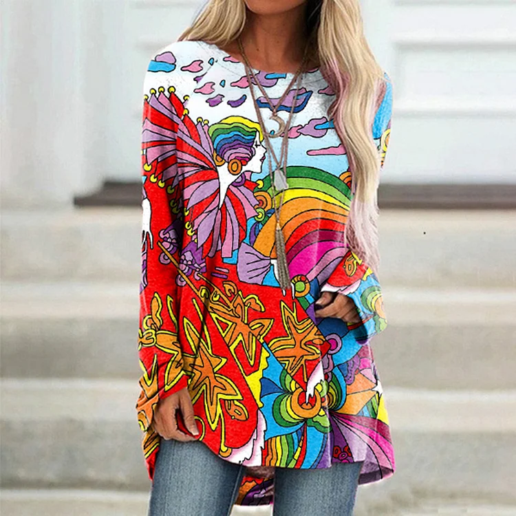 Vefave Vefave Hippie Art Casual Long SleeveTunic