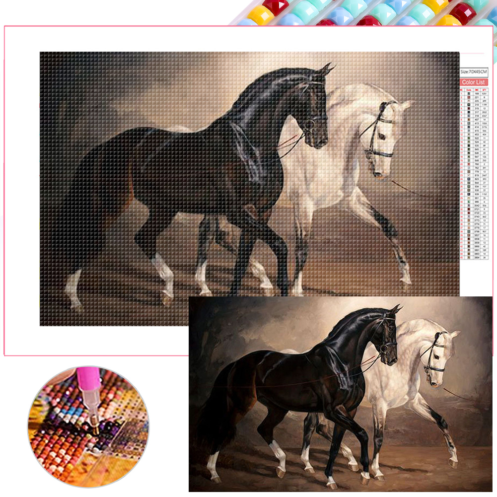 Diamond Painting - Full Square -black horse white horse (70*45CM)