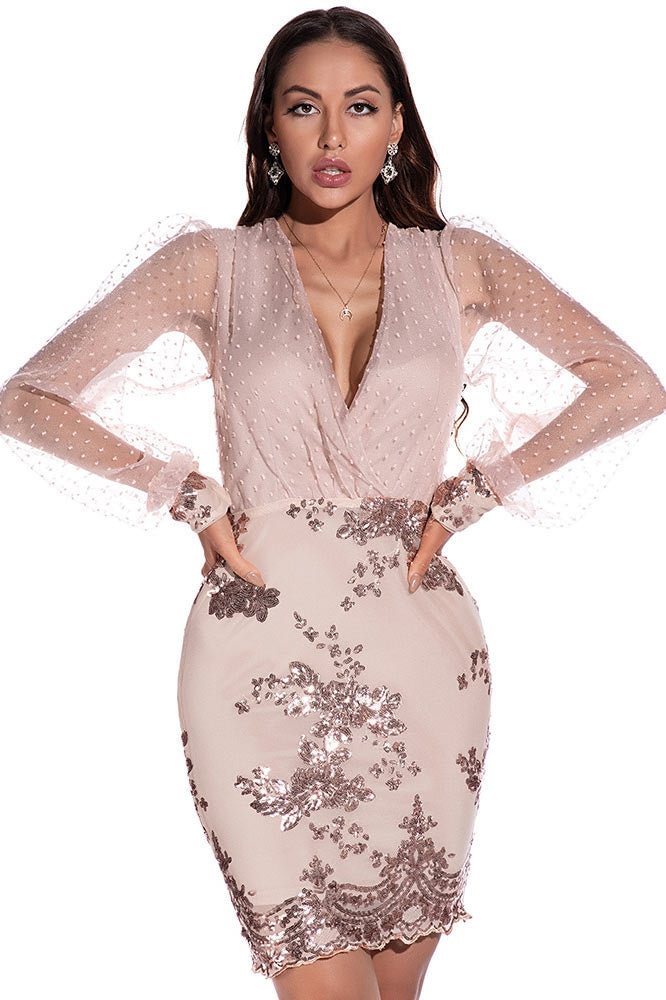 Sexy Plunging Long Sleeve Mini Party Dress - BlackFridayBuys