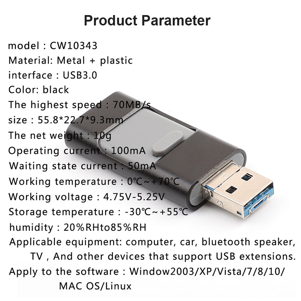 3 in 1 USB Flash Drive Mini OTG Thumb Drive for iOS Android Phone Tablet PC, Black, 501 Original
3 in 1 USB Flash Drive Mini OTG Thumb Drive for iOS Android Phone Tablet PC, Black, 501 Original