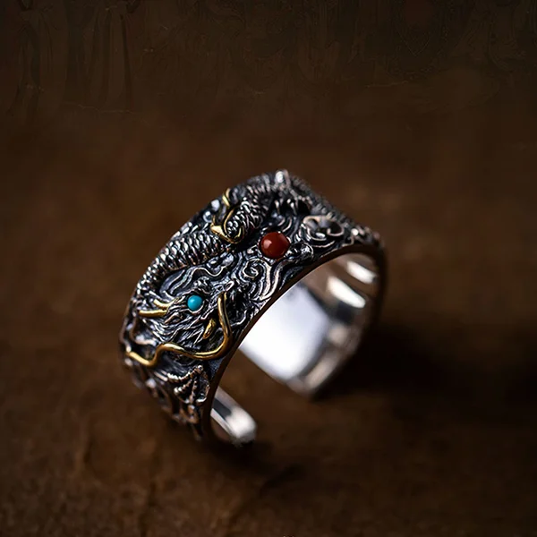 Sterling Silver Vintage Lucky Dragon Ring