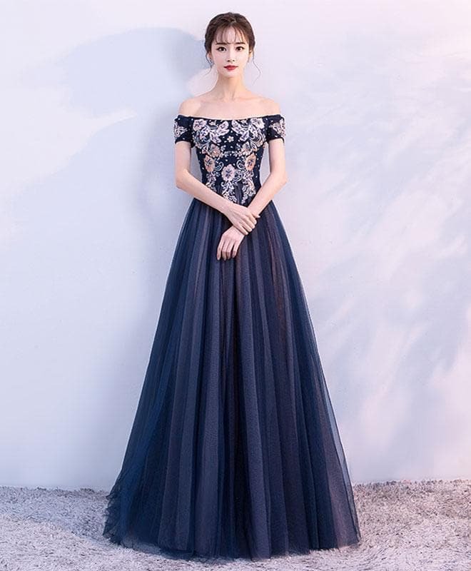 A Line Tulle Off Shoulder Long Prom Dress