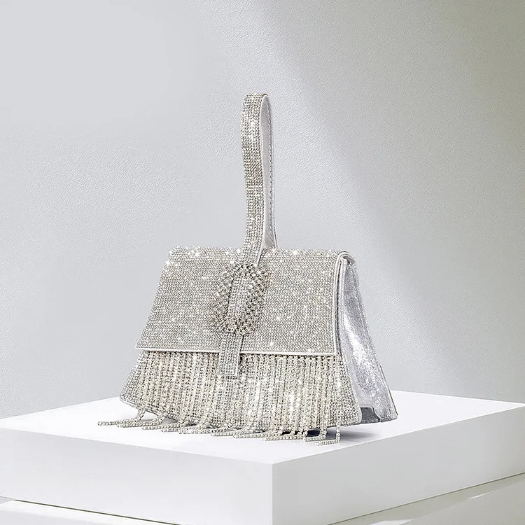 Evening Fringe Drilling Rhinestone Bag-Silver